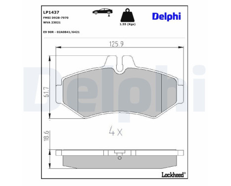 Kit de plaquettes de frein, frein à disque LP1437 Delphi