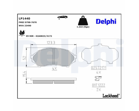 Kit de plaquettes de frein, frein à disque LP1440 Delphi