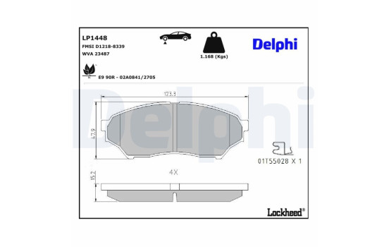 Kit de plaquettes de frein, frein à disque LP1448 Delphi