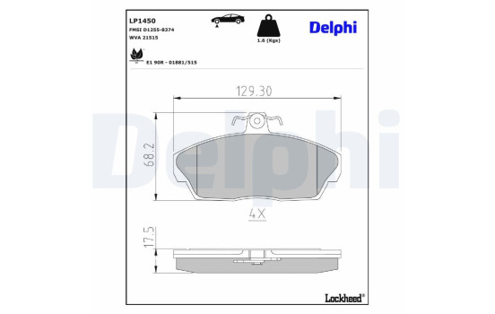 Kit de plaquettes de frein, frein à disque LP1450 Delphi