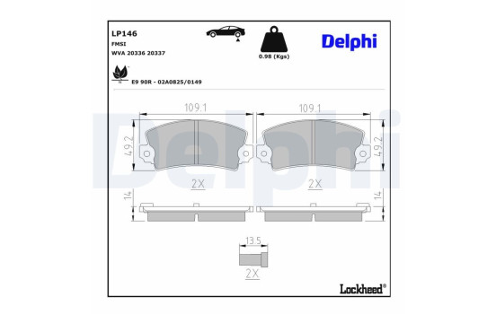 Kit de plaquettes de frein, frein à disque LP146 Delphi