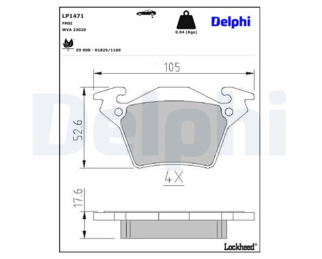 Kit de plaquettes de frein, frein à disque LP1471 Delphi