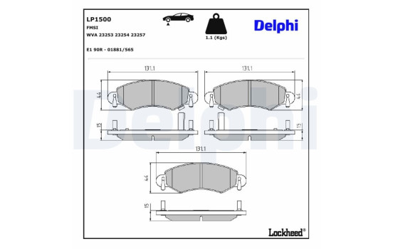 Kit de plaquettes de frein, frein à disque LP1500 Delphi