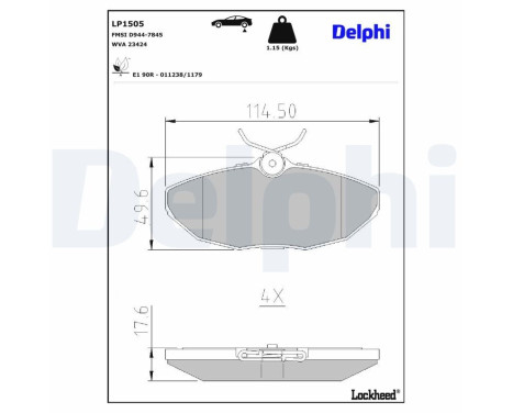 Kit de plaquettes de frein, frein à disque LP1505 Delphi