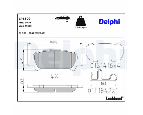 Kit de plaquettes de frein, frein à disque LP1509 Delphi