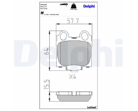 Kit de plaquettes de frein, frein à disque LP1510 Delphi