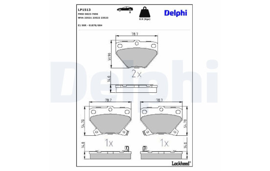 Kit de plaquettes de frein, frein à disque LP1513 Delphi