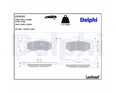 Kit de plaquettes de frein, frein à disque LP1515 Delphi