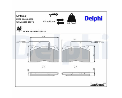 Kit de plaquettes de frein, frein à disque LP1516 Delphi