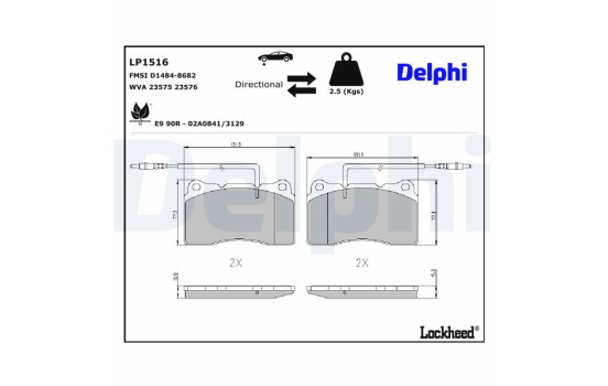 Kit de plaquettes de frein, frein à disque LP1516 Delphi