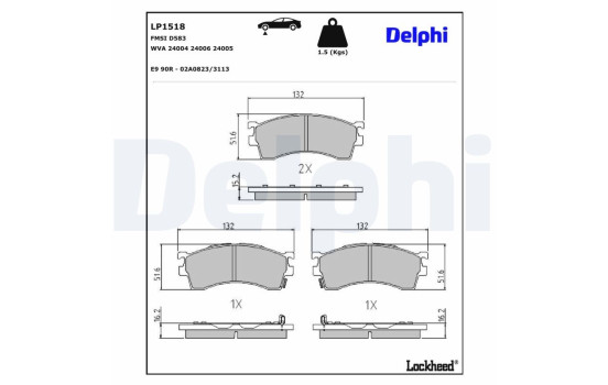 Kit de plaquettes de frein, frein à disque LP1518 Delphi