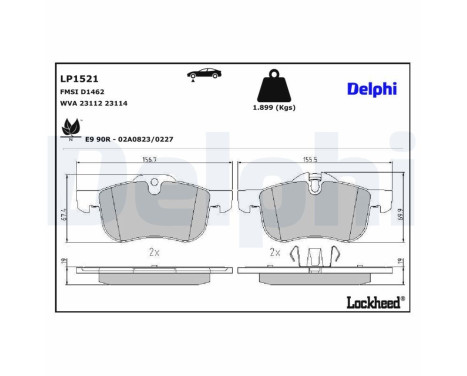 Kit de plaquettes de frein, frein à disque LP1521 Delphi