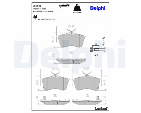 Kit de plaquettes de frein, frein à disque LP1522 Delphi