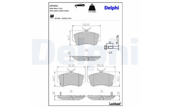 Kit de plaquettes de frein, frein à disque LP1522 Delphi