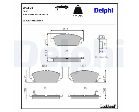 Kit de plaquettes de frein, frein à disque LP1526 Delphi