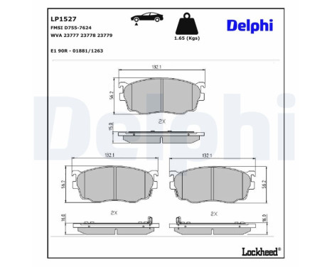 Kit de plaquettes de frein, frein à disque LP1527 Delphi