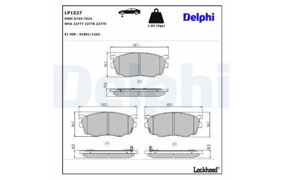 Kit de plaquettes de frein, frein à disque LP1527 Delphi
