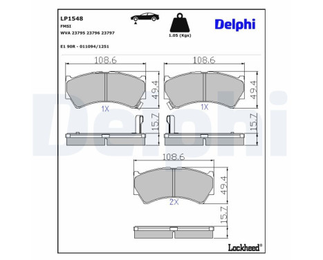 Kit de plaquettes de frein, frein à disque LP1548 Delphi