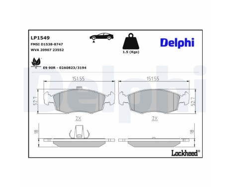 Kit de plaquettes de frein, frein à disque LP1549 Delphi