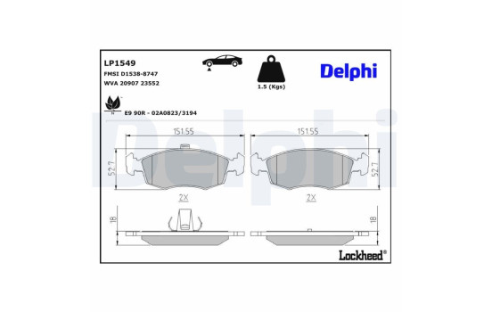 Kit de plaquettes de frein, frein à disque LP1549 Delphi