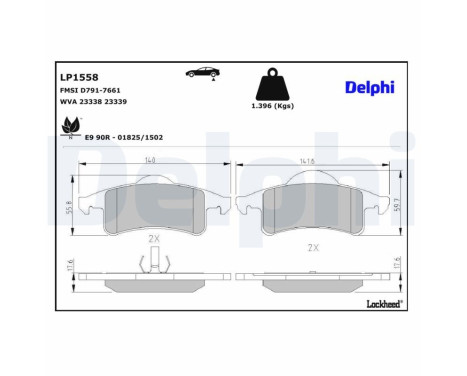Kit de plaquettes de frein, frein à disque LP1558 Delphi