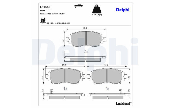 Kit de plaquettes de frein, frein à disque LP1560 Delphi