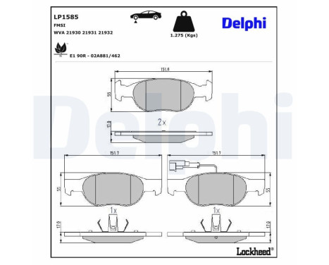 Kit de plaquettes de frein, frein à disque LP1585 Delphi