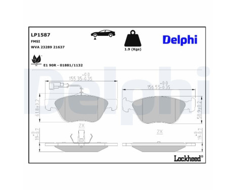Kit de plaquettes de frein, frein à disque LP1587 Delphi
