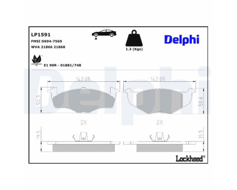 Kit de plaquettes de frein, frein à disque LP1591 Delphi