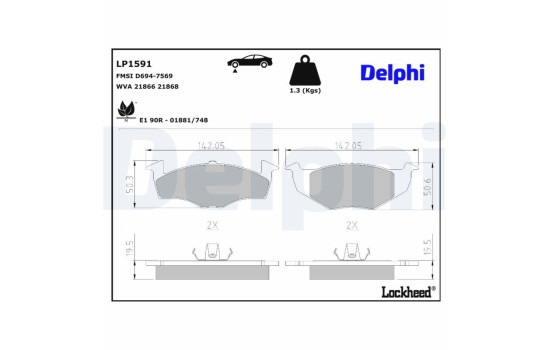Kit de plaquettes de frein, frein à disque LP1591 Delphi