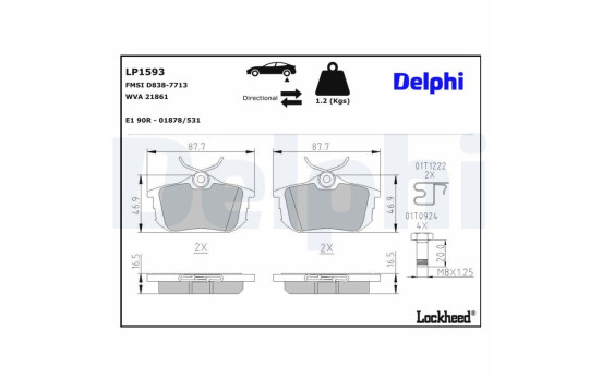 Kit de plaquettes de frein, frein à disque LP1593 Delphi, Image 3