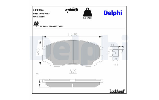 Kit de plaquettes de frein, frein à disque LP1594 Delphi, Image 3