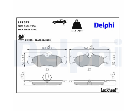 Kit de plaquettes de frein, frein à disque LP1595 Delphi
