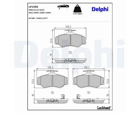 Kit de plaquettes de frein, frein à disque LP1599 Delphi