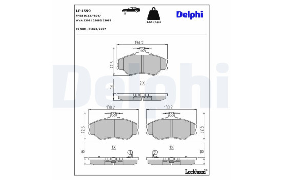 Kit de plaquettes de frein, frein à disque LP1599 Delphi