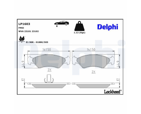 Kit de plaquettes de frein, frein à disque LP1603 Delphi