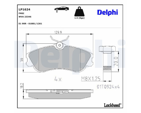 Kit de plaquettes de frein, frein à disque LP1624 Delphi