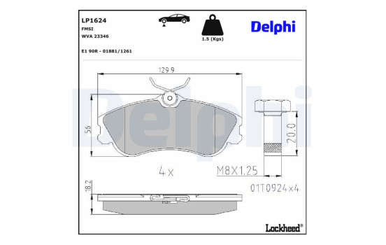 Kit de plaquettes de frein, frein à disque LP1624 Delphi
