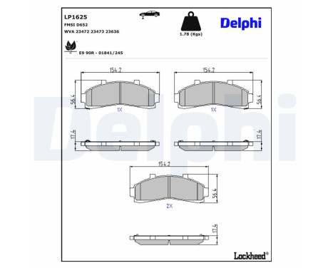Kit de plaquettes de frein, frein à disque LP1625 Delphi
