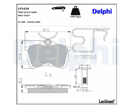 Kit de plaquettes de frein, frein à disque LP1626 Delphi