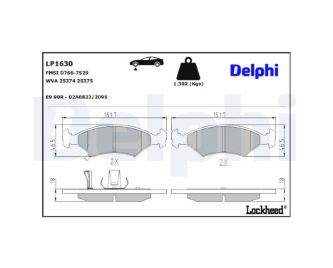 Kit de plaquettes de frein, frein à disque LP1630 Delphi