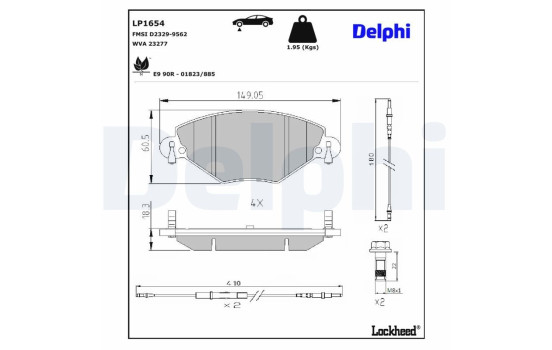 Kit de plaquettes de frein, frein à disque LP1654 Delphi, Image 3