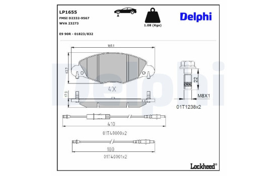Kit de plaquettes de frein, frein à disque LP1655 Delphi