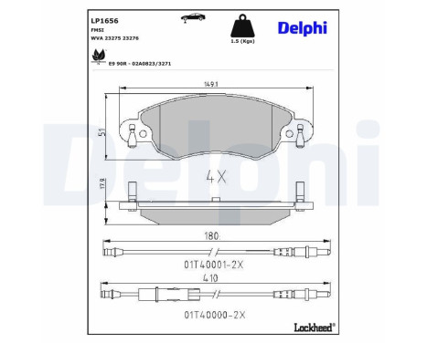 Kit de plaquettes de frein, frein à disque LP1656 Delphi