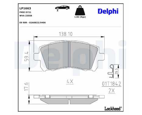 Kit de plaquettes de frein, frein à disque LP1663 Delphi