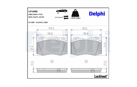 Kit de plaquettes de frein, frein à disque LP1688 Delphi, Image 3