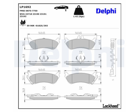 Kit de plaquettes de frein, frein à disque LP1692 Delphi