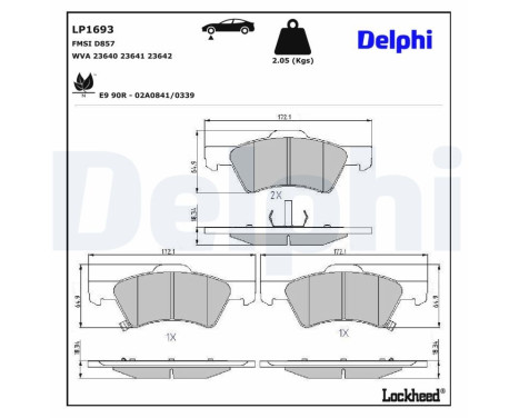 Kit de plaquettes de frein, frein à disque LP1693 Delphi