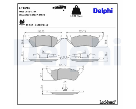 Kit de plaquettes de frein, frein à disque LP1694 Delphi