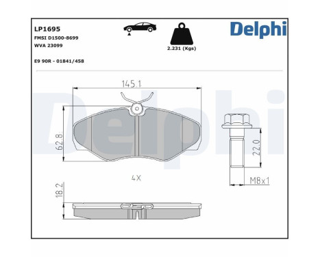 Kit de plaquettes de frein, frein à disque LP1695 Delphi